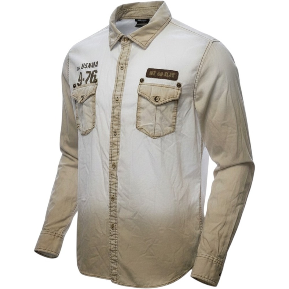 MMA Elite Mens White Long Sleeve Military Style Button Up Shirt‎ XL 24ELT0034